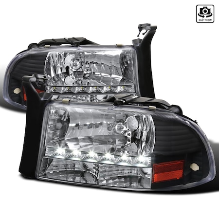Spec-D Tuning 97-04 Dodge Dakota Black Headlight With LED 2LH-DAK97JM-RS